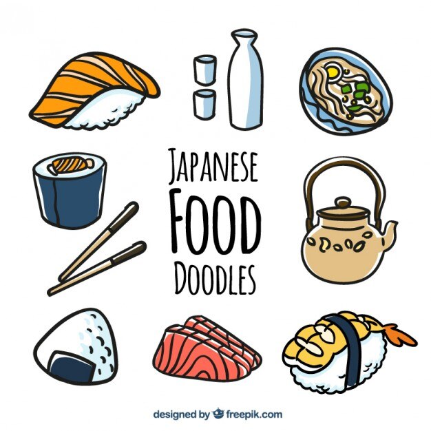 Vector gratuito garabatos de alimentos japoneses