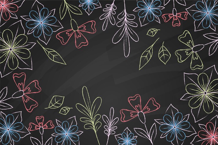 Vector gratuito garabatos de flores sobre fondo de pizarra