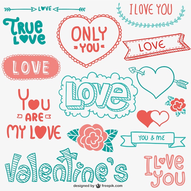 Vector gratuito garabatos de san valentín