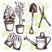 Vector gratuito garden tools sketch concept