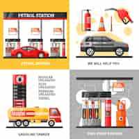 Vector gratuito gasolina y gasolinera 2x2 design concept