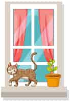 Vector gratuito un gato caminando por una ventana estrecha