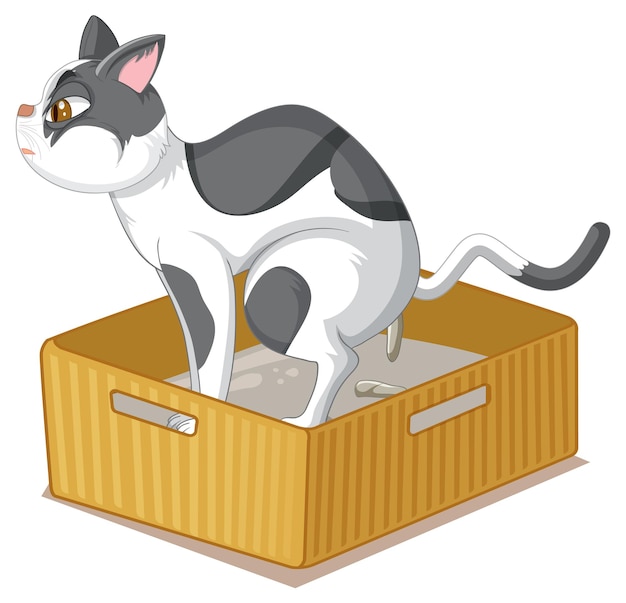 Vector gratuito gato de dibujos animados cagando en caja de arena