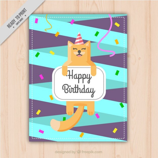 Gato feliz en una invitación de cumpleaños