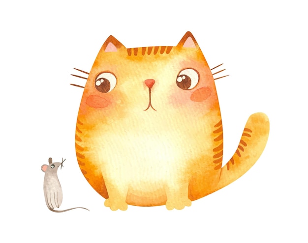El gato gordito de jengibre mira perezosamente al ratón