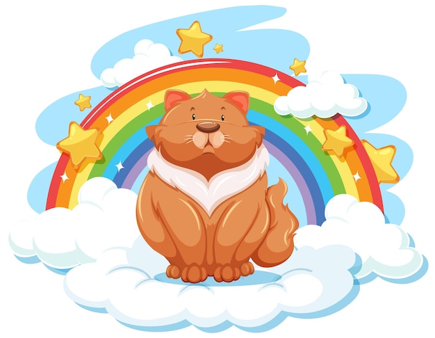 Vector gratuito gato gordito en la nube con arcoiris