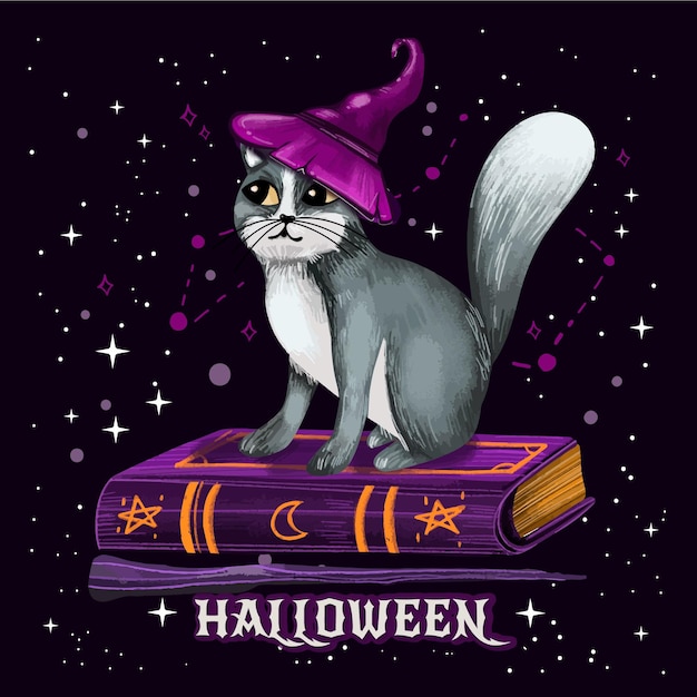 Vector gratuito gato de halloween acuarela