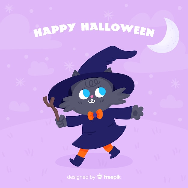 Gato de halloween adorable dibujado a mano