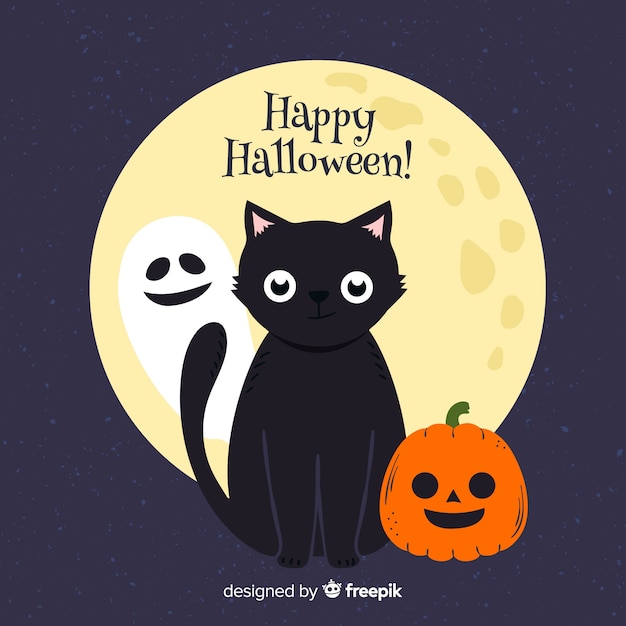 Gato de halloween adorable dibujado a mano