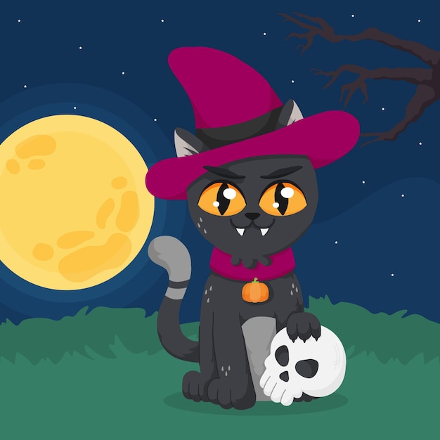 Vector gratuito gato de halloween dibujado a mano