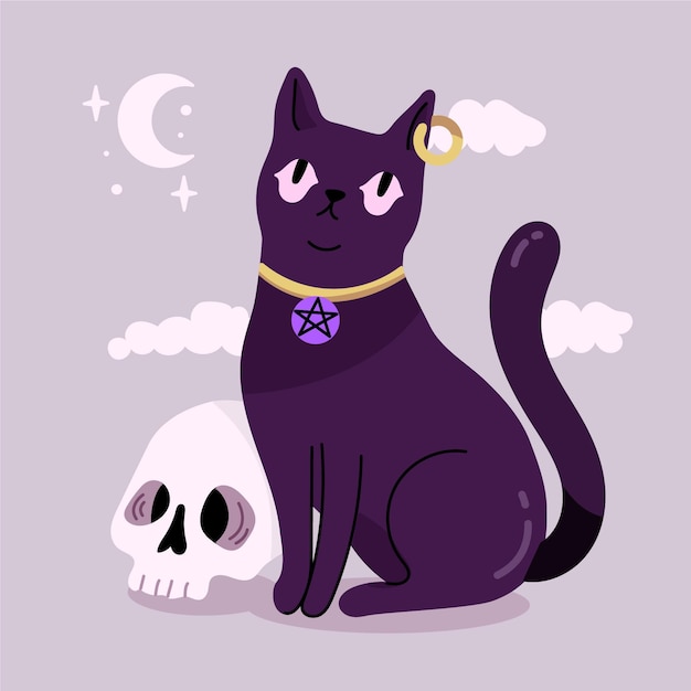 Gato de halloween dibujado a mano