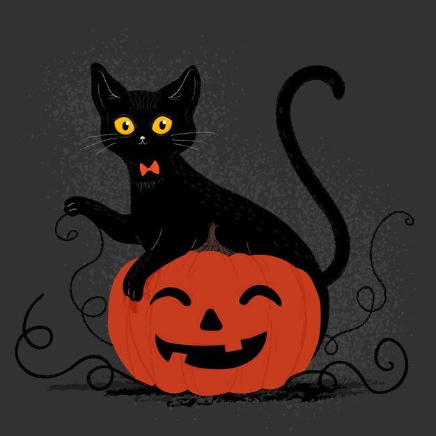Gato de halloween dibujado a mano