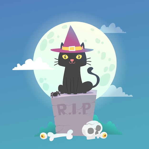 Vector gratuito gato de halloween de diseño plano