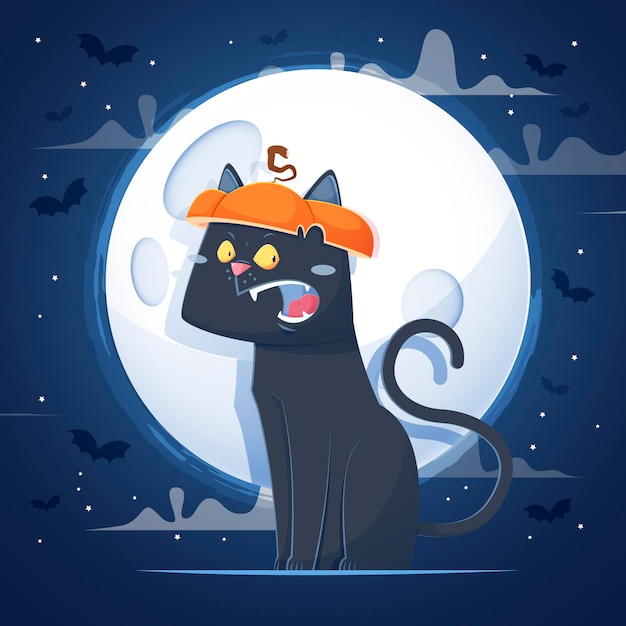 Gato de halloween de diseño plano