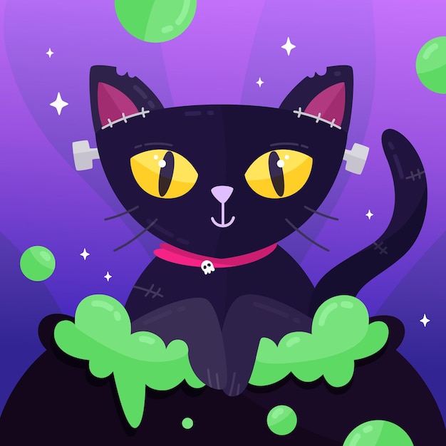 Gato de halloween de diseño plano