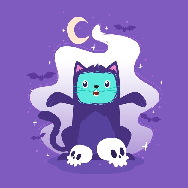 Gato de halloween de diseño plano