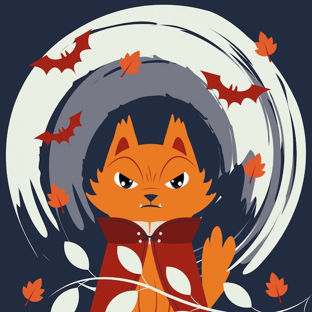 Vector gratuito gato de halloween disfrazado de personaje de drácula