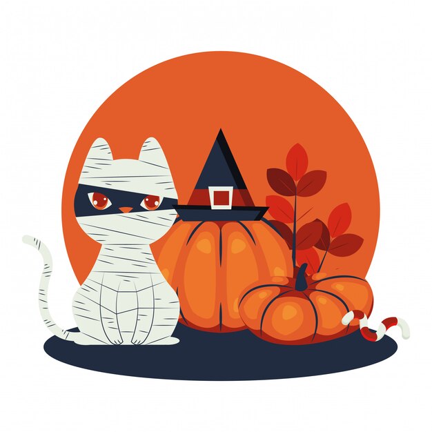 Gato de Halloween disfrazado de personaje de momia