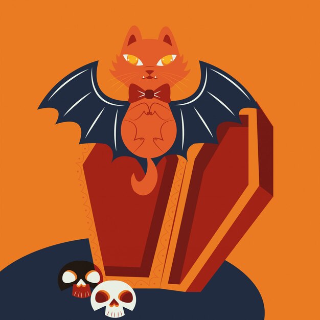 Vector gratuito gato de halloween disfrazado de personaje vampiro