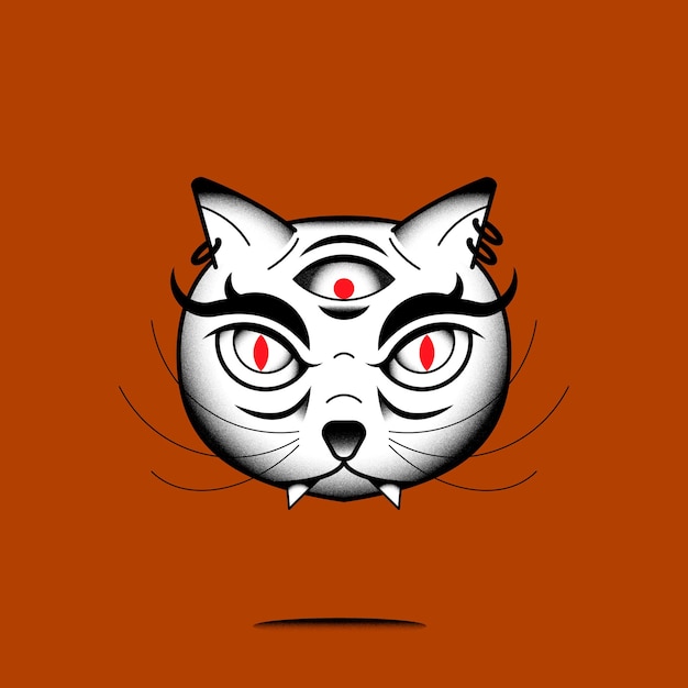 Vector gratuito gato monstruo japonés bakeneko de tres ojos en un vector de fondo marrón