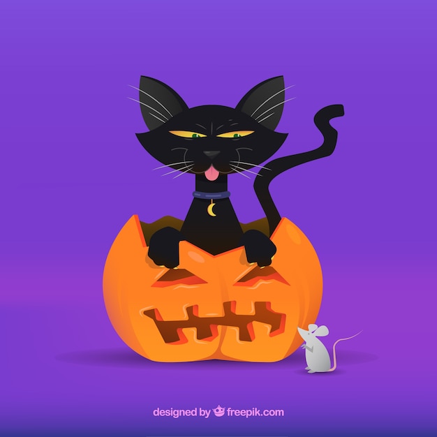 Vector gratuito gato negro y ratón adorables