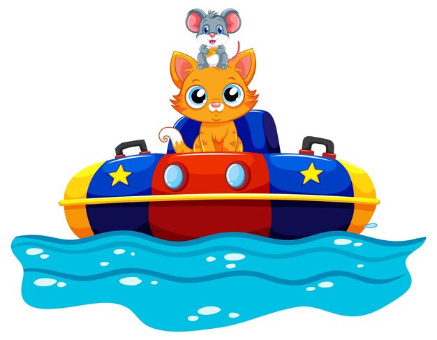 El gato y el ratón aventureros en un barco parachoques