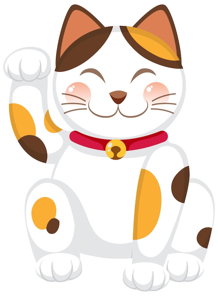 Vector gratuito gato de la suerte japonés maneki neko personaje de dibujos animados aislado