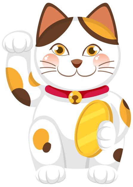 Gato de la suerte japonés maneki neko personaje de dibujos animados aislado