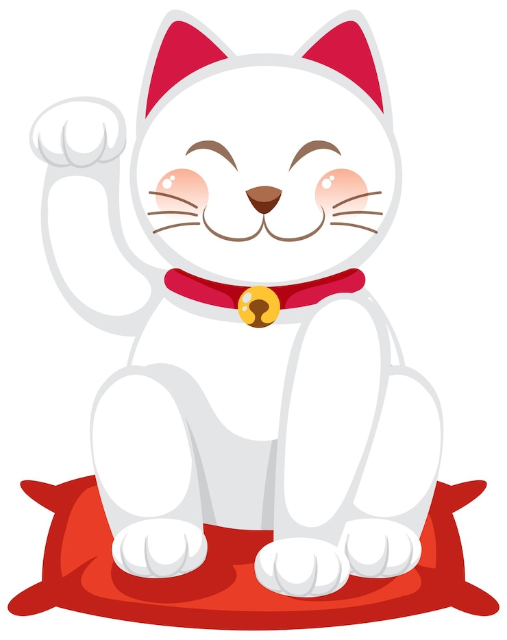 Vector gratuito gato de la suerte japonés maneki neko personaje de dibujos animados aislado