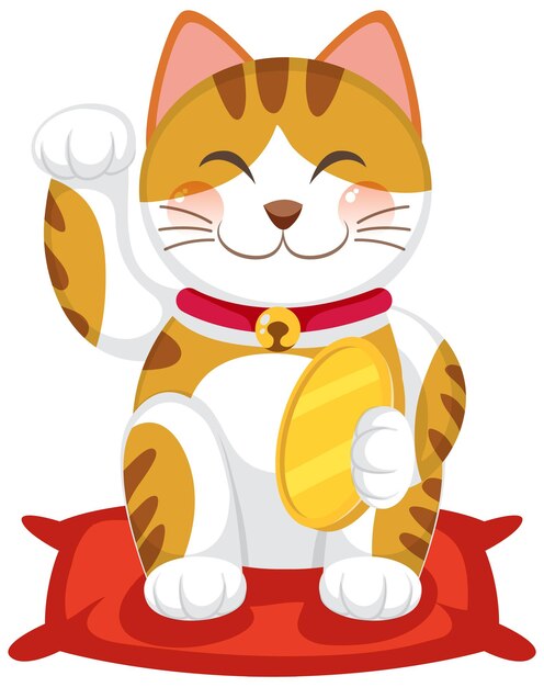 Gato de la suerte japonés maneki neko personaje de dibujos animados aislado