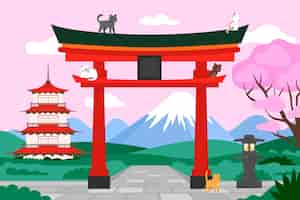 Vector gratuito gatos dibujados a mano en la ilustración de japón