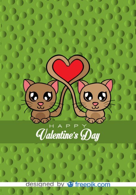 Vector gratuito gatos enamorados - tarjeta de vector de historieta 