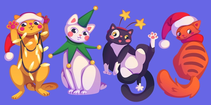 Vector gratuito gatos de navidad colección de felinos festivos