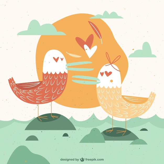 Vector gratuito gaviotas vintage enamoradas