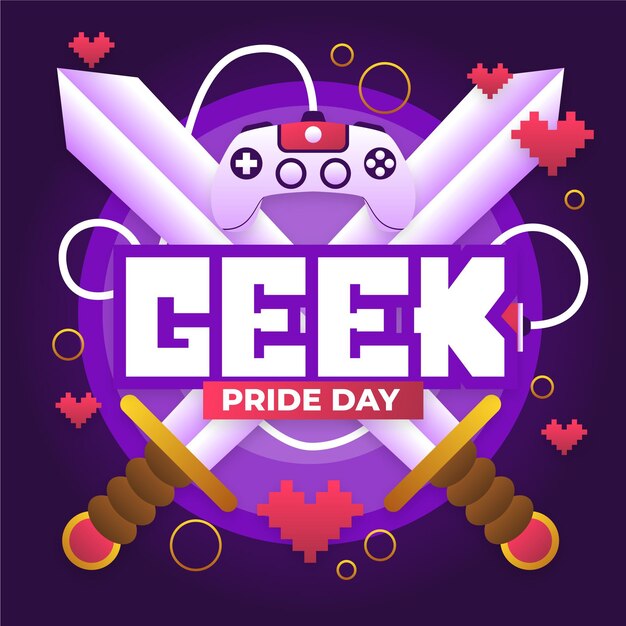 Geek orgullo día controlador y espadas de juego