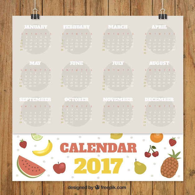 Vector gratuito genial calendario de 2017 con frutas coloridas