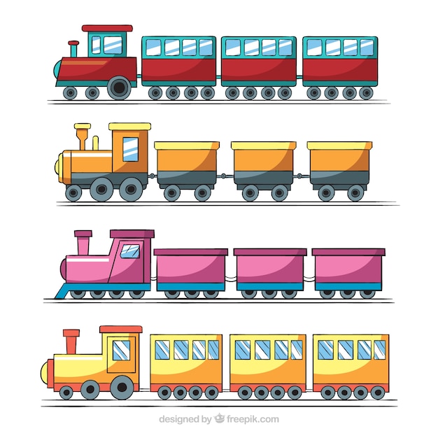 Vector gratuito genial colección de cuatro trenes de juguetes