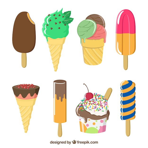 Genial colección de helados fantásticos en diseño plano