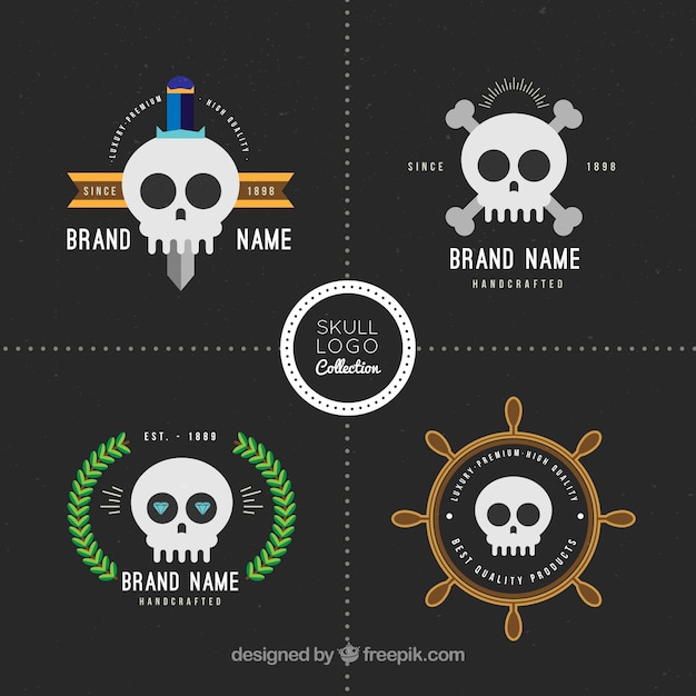 Vector gratuito genial colección de logos de calaveras con detalles de color