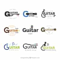 Vector gratuito genial colección de logos de guitarra con elementos de color