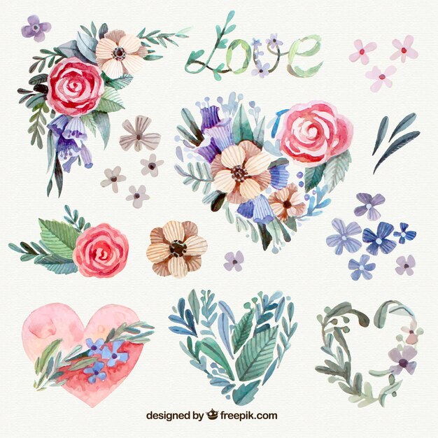 Genial decoración floral de acuarela para el día de san valentín