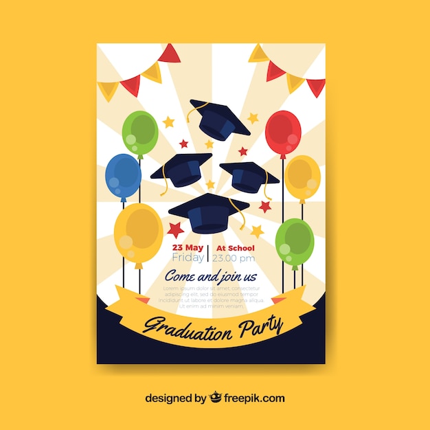 Vector gratuito genial folleto de fiesta con birretes y globos