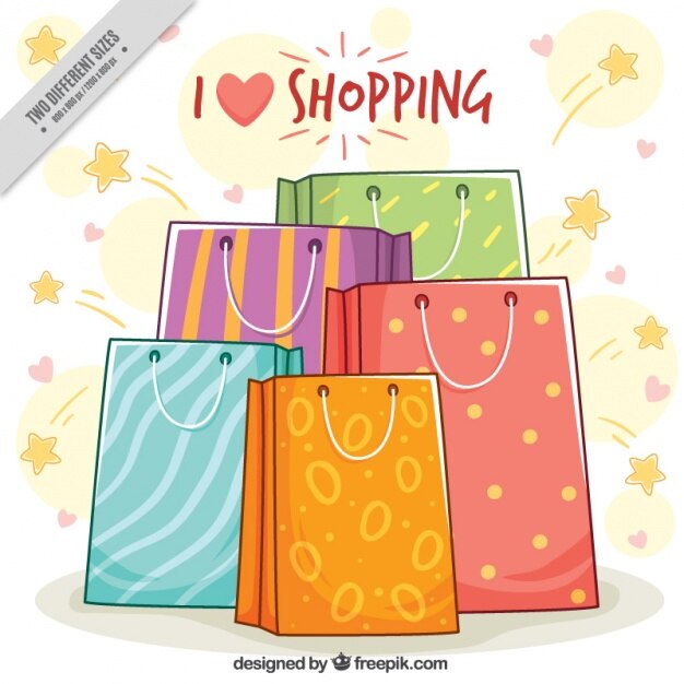 Vector gratuito genial fondo de bolsas de la compra con diferentes diseños