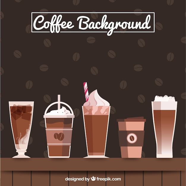 Vector gratuito genial fondo con diferentes tipos de cafés