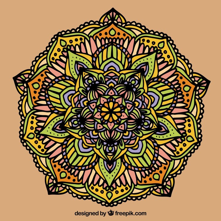 Vector gratuito genial fondo de mandala dibujado a mano con detalles verdes