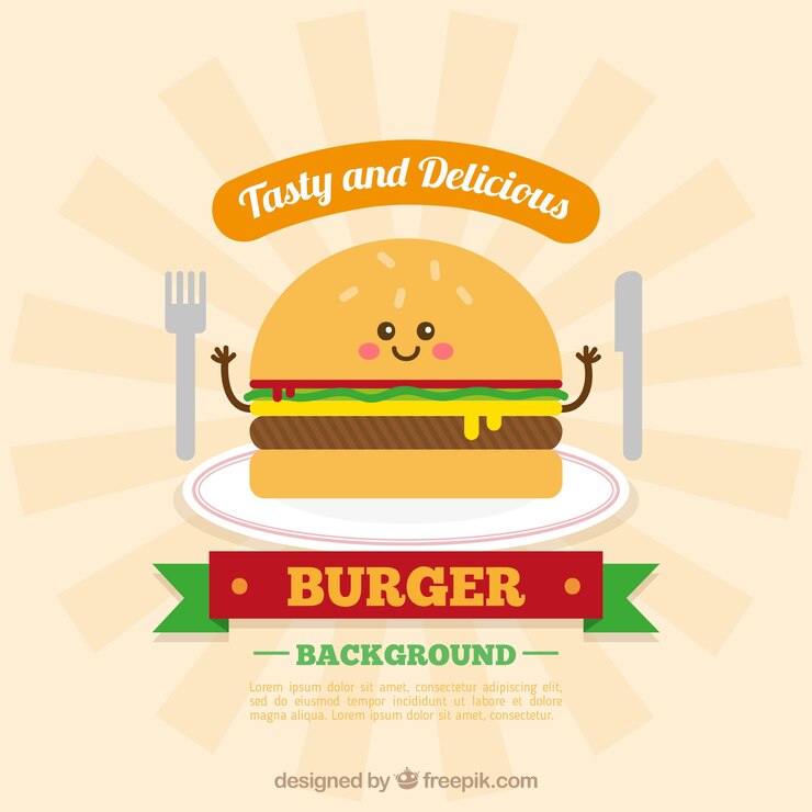 Vector gratuito genial fondo con personaje de hamburguesa