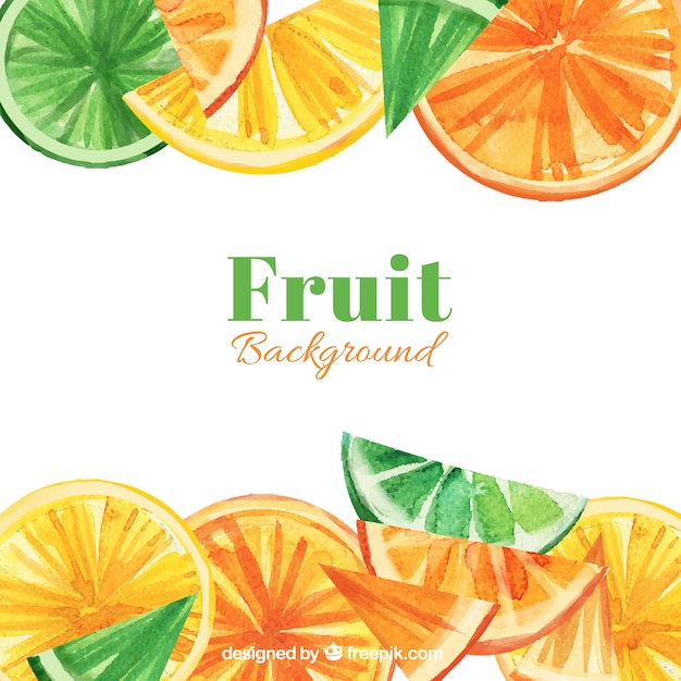 Vector gratuito genial fondo de rodajas de fruta en estilo de acuarela