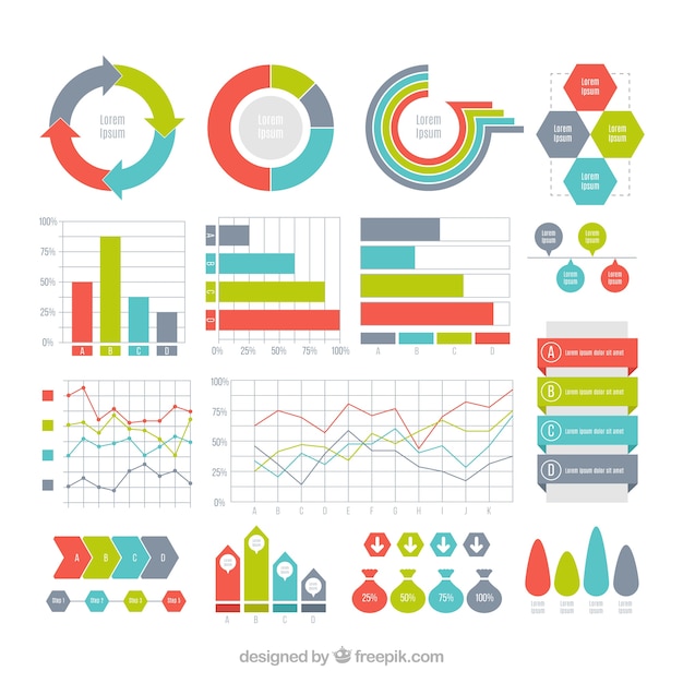 Vector gratuito genial pack con diferentes tipos de gráficos infográficos