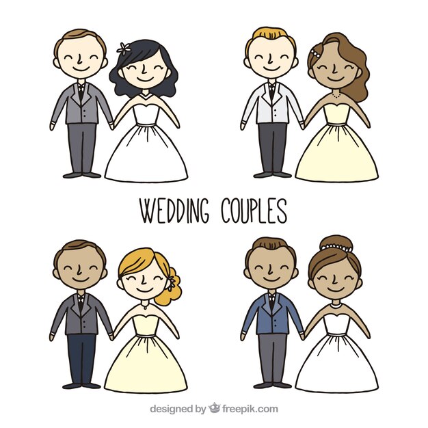 Genial pack de parejas de boda dibujadas a mano