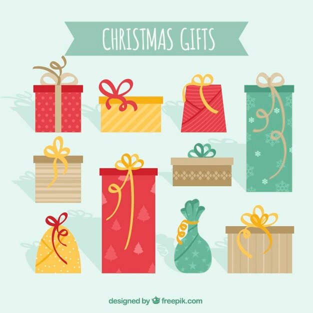 Genial paquete de regalos planos listos para navidad